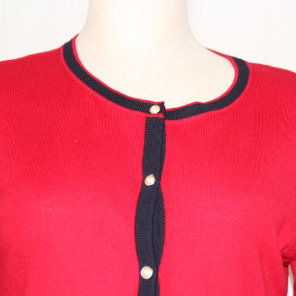 Talbots Red Cotton Cashmere/Cotton Blend Cardigan Sweater Pearl Buttons PM - Picture 4 of 12